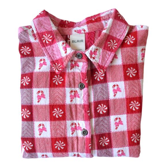 Vintage Blair Red Plaid Candy Cane Christmas Shirt – Festive Button Down Size M - Picture 1 of 7